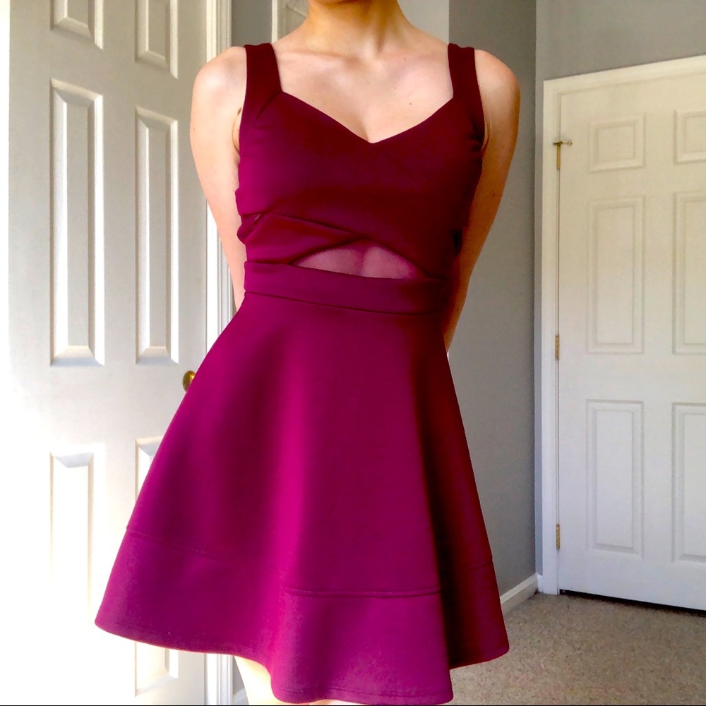 Burgundy fit & flare dress